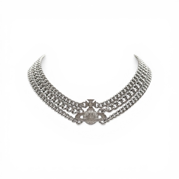 Vivienne Westwood Jewelry - Vivienne Westwood Graziela Orb Multi Chain Choker Necklace Silver Tone Crystal
